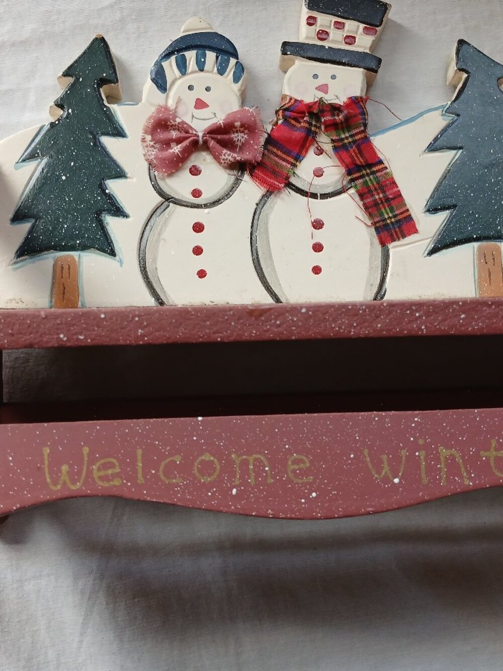 Wooden Snowman Bench Welcome Winter Christmas Decor 8"